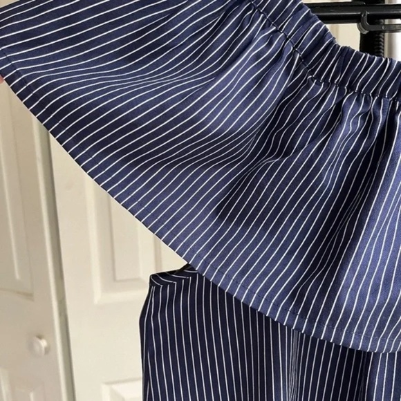 Madewell Navy Blue Silk Satin Balcony Off the Shoulder Top Blouse Ruffle, Size S - Picture 4 of 11